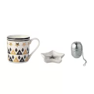   Set compus din cana, farfurie, infuzor, in cutie, ceramica, metal, Everestus, DC2, multicolor