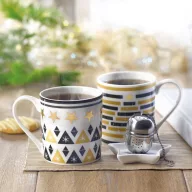   Set compus din cana, farfurie, infuzor, in cutie, ceramica, metal, Everestus, DC2, multicolor