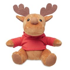   Jucarie de plus Ren cu gluga, 15,5x12 cm, Everestus, 20SEP0295, Plush, Rosu