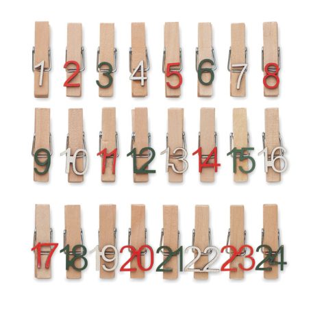 Set calendar advent, Everestus, 18SEP4415, 24 piese, 18.2x17.5x1.2 cm, Lemn, Natur