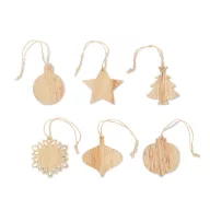   Set 6 ornamente de Craciun, 2401E15911, Everestus, 7.6x8.5 cm, Lemn, Natur