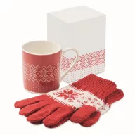   Set cana 300 ml si manusi tricotate cu design de Craciun, 2410E25635, Everestus, 12.2 x 9.2 x 9.8 cm, Ceramica, Rosu