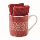 Set cana 300 ml si manusi tricotate cu design de Craciun, 2410E25635, Everestus, 12.2 x 9.2 x 9.8 cm, Ceramica, Rosu