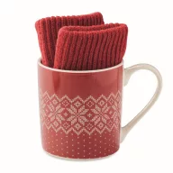   Set cana 300 ml si manusi tricotate cu design de Craciun, 2410E25635, Everestus, 12.2 x 9.2 x 9.8 cm, Ceramica, Rosu
