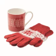   Set cana 300 ml si manusi tricotate cu design de Craciun, 2410E25635, Everestus, 12.2 x 9.2 x 9.8 cm, Ceramica, Rosu