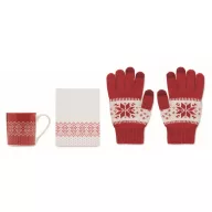   Set cana 300 ml si manusi tricotate cu design de Craciun, 2410E25635, Everestus, 12.2 x 9.2 x 9.8 cm, Ceramica, Rosu