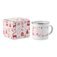   Cana emailata de Craciun, Everestus, 2610E19409, 300 ml, 11.3x8.7 cm, Fier, Alb