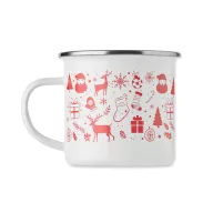  Cana emailata de Craciun, Everestus, 2610E19409, 300 ml, 11.3x8.7 cm, Fier, Alb
