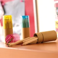 12 creioane colorate in tub, Wood, transparent red