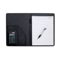   Mapa A4 cu calculator solar si pix inclus, Everestus, MC4, piele ecologica, negru