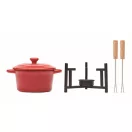 Set fondue branza, pentru 2 persoane, 2410E24585, Everestus, 14 x 13 x 15.5 cm, Ceramica, Rosu