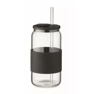   Pahar cu pai, 550 ml, 2502E15501, Everestus, ⌀7 x 15 cm, Sticla, Negru