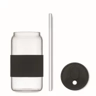   Pahar cu pai, 550 ml, 2502E15501, Everestus, ⌀7 x 15 cm, Sticla, Negru