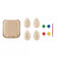   Set pictura cu 4 oua din lemn, 2502E14333, Everestus, 10 x 10 x 7 cm, Lemn, Natur