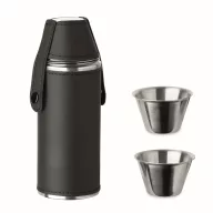   Set termos 230 ml cu 2 pahare 20 ml, 2509E15292, Everestus, Ø5.2x14.7 cm, Otel, Negru