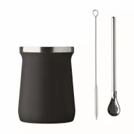   Pahar yerba mate cu perete dublu, 240 ml, Everestus, 2601E14127, Ø8x10.7 cm, Otel, Negru