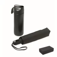   Set sticla de apa si umbrela, 600 ml, Everestus, 2601E14484, 18x19x34 cm, Aluminiu, Negru