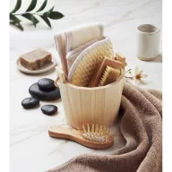   Set cadou pentru baie, Everestus, 2610E18538, 12.5x13x11.8 cm, Lemn, Poliester, Natur
