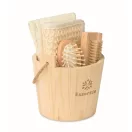 Set cadou pentru baie, Everestus, 2610E18538, 12.5x13x11.8 cm, Lemn, Poliester, Natur