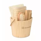 Set cadou pentru baie, Everestus, 2610E18538, 12.5x13x11.8 cm, Lemn, Poliester, Natur
