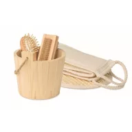   Set cadou pentru baie, Everestus, 2610E18538, 12.5x13x11.8 cm, Lemn, Poliester, Natur