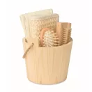 Set cadou pentru baie, Everestus, 2610E18538, 12.5x13x11.8 cm, Lemn, Poliester, Natur