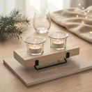 Suport lumanare, Everestus, 2610E17558, 19x7.8x2.5 cm, Lemn, Natur
