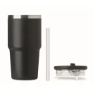 Sticla termos cu perete dublu, Everestus, 2610E19359, 500 ml, Cu pai, 13x17.5 cm, Otel inoxidabil, Negru