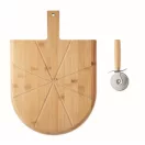 Set tocator si cutit de pizza, Everestus, 2610E19142, Cu maner, 40x30x1.5 cm, Bambus, Natur