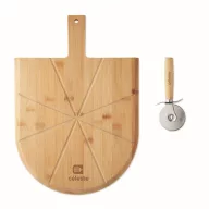   Set tocator si cutit de pizza, Everestus, 2610E19142, Cu maner, 40x30x1.5 cm, Bambus, Natur