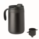 Cana de voiaj, Everestus, 2610E18465, 450 ml, 12x14 cm, Otel inoxidabil, Negru