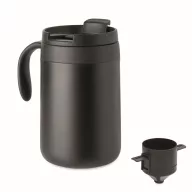   Cana de voiaj, Everestus, 2610E18465, 450 ml, 12x14 cm, Otel inoxidabil, Negru
