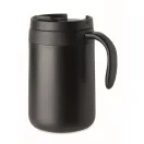 Cana de voiaj, Everestus, 2610E18465, 450 ml, 12x14 cm, Otel inoxidabil, Negru