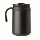 Cana de voiaj, Everestus, 2610E18465, 450 ml, 12x14 cm, Otel inoxidabil, Negru