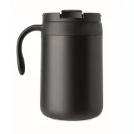   Cana de voiaj, Everestus, 2610E18465, 450 ml, 12x14 cm, Otel inoxidabil, Negru