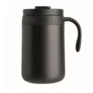 Cana de voiaj, Everestus, 2610E18465, 450 ml, 12x14 cm, Otel inoxidabil, Negru
