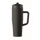 Sticla termos cu perete dublu, Everestus, 2610E19363, 900 ml, Cu maner, Cu pai, 13x26 cm, Otel inoxidabil, Negru