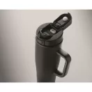 Sticla termos cu perete dublu, Everestus, 2610E19363, 900 ml, Cu maner, Cu pai, 13x26 cm, Otel inoxidabil, Negru