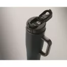 Sticla termos cu perete dublu, Everestus, 2610E19361, 900 ml, Cu maner, Cu pai, 13x26 cm, Otel inoxidabil, Albastru marin francez