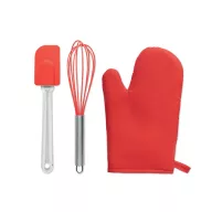   Set ustensile de bucatarie, Everestus, 18SEP2548, 3 piese, 25x15 cm, Bumbac, Silicon, Rosu
