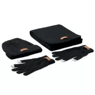   Set caciula, fular si manusi, Everestus, 18SEP2445, 3 piese, 24x21x6 cm, marime universala, unisex, Poliester, Negru