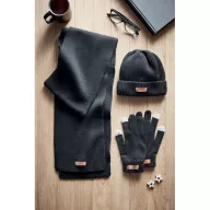   Set caciula, fular si manusi, Everestus, 18SEP2445, 3 piese, 24x21x6 cm, marime universala, unisex, Poliester, Negru