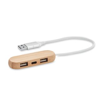   Hub usb, Everestus, 42FEB230392, 8.3x2.8x1.2 cm, Bambus, Natur