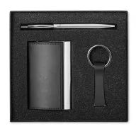   Set business, pix, breloc si suport carti de vizita, 17x16x3.3 cm, Metal, Poliuretan, Everestus, PI7, negru