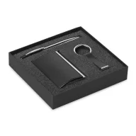   Set business, pix, breloc si suport carti de vizita, 17x16x3.3 cm, Metal, Poliuretan, Everestus, PI7, negru