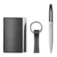   Set business, pix, breloc si suport carti de vizita, 17x16x3.3 cm, Metal, Poliuretan, Everestus, PI7, negru