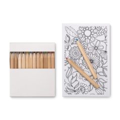   Set de colorat adulti cu 10 planse si 12 creioane colorate, 140x100 mm,  Everestus, 20APR015, carton, alb