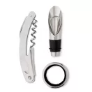Set 3 accesorii de vin in cutie cu forma de sticla, Everestus, SEAV01, otel inoxidabil, negru, rosu