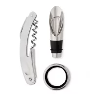   Set 3 accesorii de vin in cutie cu forma de sticla, Everestus, SEAV01, otel inoxidabil, negru, rosu