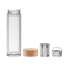 Bidon sport cu perete dublu 420 ml, sticla, bambus, Everestus, RA9, transparent